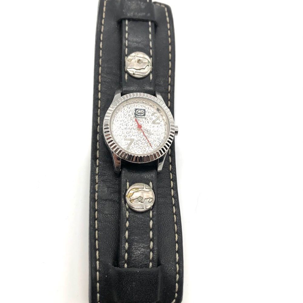 Marc Ecko Leather Watch w/ Rhinestones